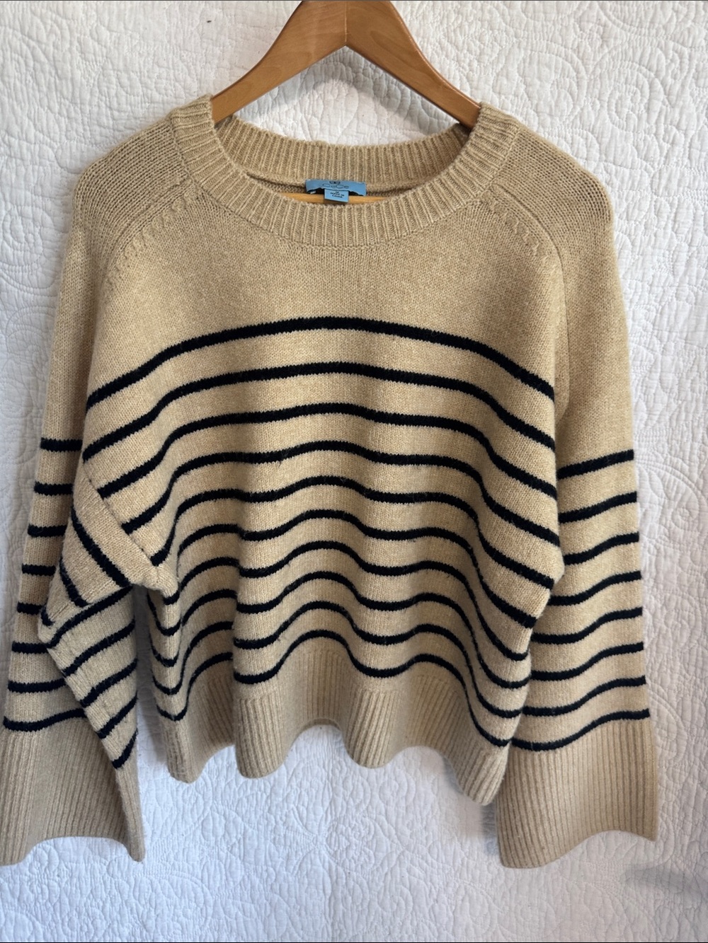 CeCe Cream and Black Striped Crewneck Sweater